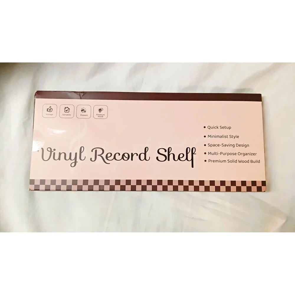 Solid Wood Minimalist Wall Mounted Vinyl Record Shelf Space Saving Brown